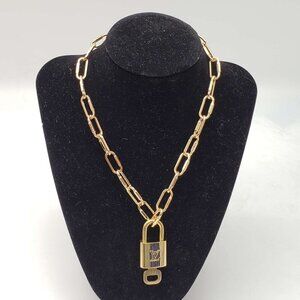Authentic Louis Vuitton Lock and Key Gold Color with Gold Plated Chain Necklace